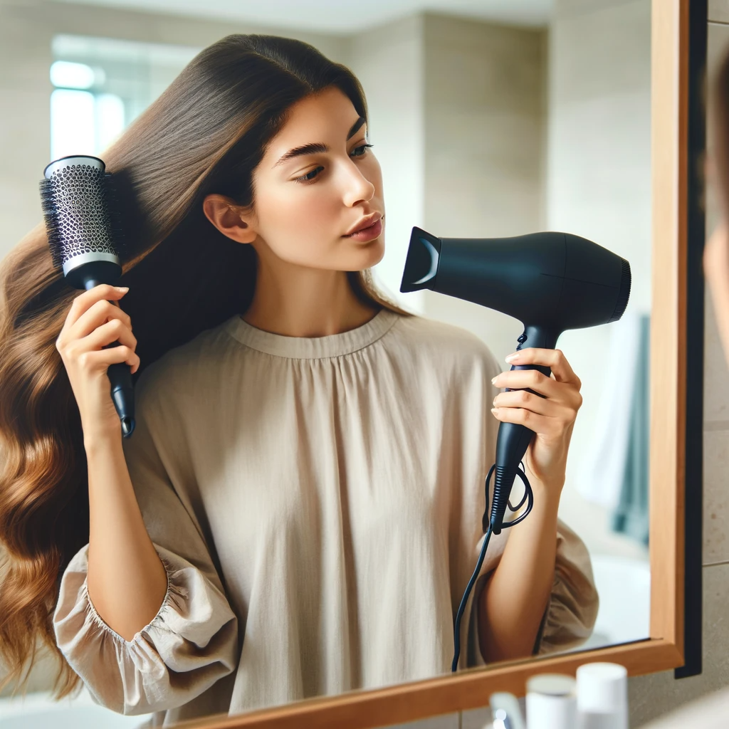 Hair styling with hair dryer and brushing step by step instructions